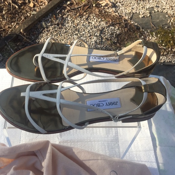 Jimmy Choo Shoes White Gold Flat Sandals Sz 85 Poshmark